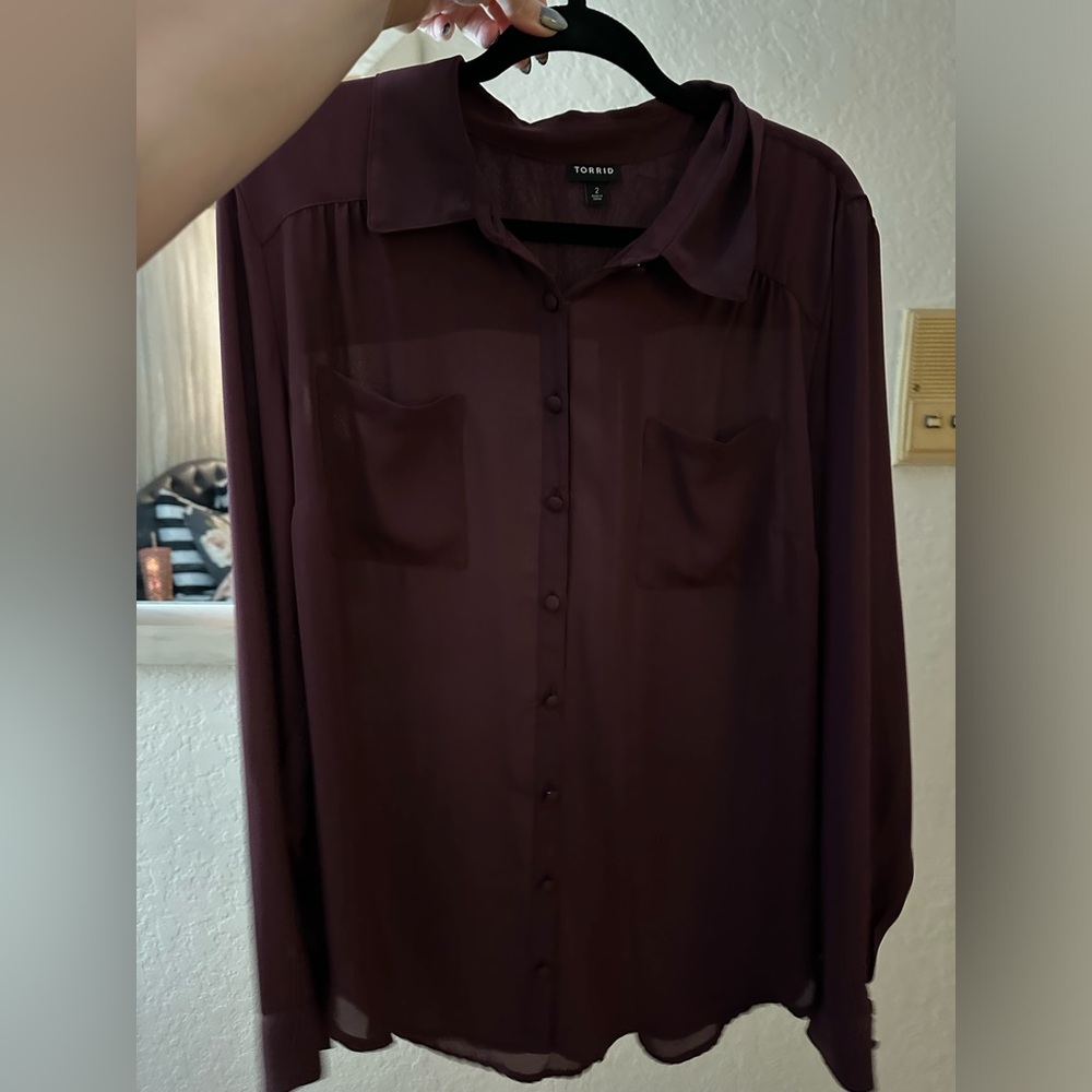 Long sleeved sheer burgundy top